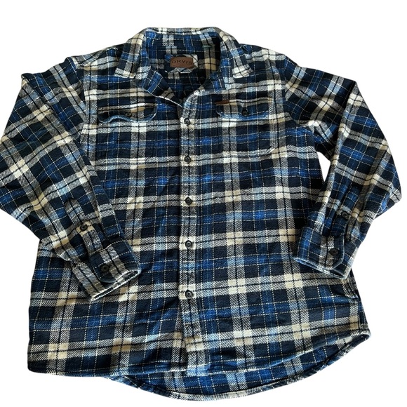 Orvis Other - Orvis Men’s Heavyweight Flannel Shirt Blue Black Cream Plaid Size Large